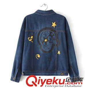 15年8月26-31 歐洲站街頭潮款 女士五角星后背單排扣寬松牛仔外套11RM-8.480原始圖片2