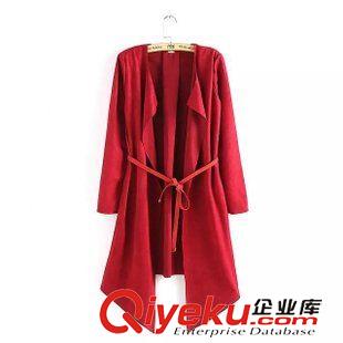 15年8月21-25 歐美秋裝新款 女士多色不規則門襟腰帶修身鹿皮絨風衣24XL-8.391原始圖片3