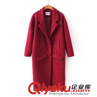 15年8月21-25 歐洲站人氣熱賣爆款 女士霸氣超長(zhǎng)款酒紅色百搭羊毛大衣21-10.186