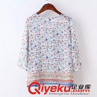 15年8月16-20 歐洲站甜美秋裝新款 女士系帶領定位碎花罩衫襯衫18XN-8.296原始圖片2