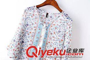 15年8月16-20 歐洲站甜美秋裝新款 女士系帶領定位碎花罩衫襯衫18XN-8.296原始圖片3