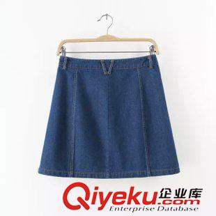 15年8月16-20 歐美風秋裝熱賣 女士單排扣弧形口袋牛仔短裙半裙18XN-8.294原始圖片2