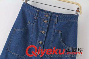15年8月16-20 歐美風秋裝熱賣 女士單排扣弧形口袋牛仔短裙半裙18XN-8.294原始圖片3