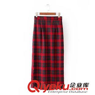 15年8月11-15 韓版秋裝熱賣爆款 女士經典紅黑格子單排扣長款半身裙25BC-8.168原始圖片2
