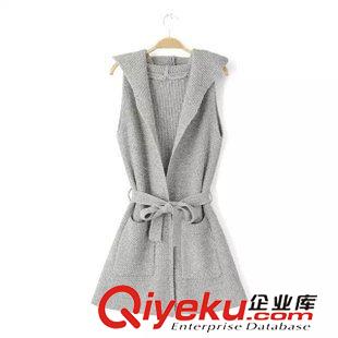 15年8月11-15 早秋新款 女士休閑百搭腰帶修身無袖針織連帽馬甲5LTB-8.244原始圖片2
