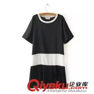 15-7月01-05 韓版氣質(zhì)新款 女士黑白拼色百褶拼接下擺短袖雪紡連衣裙6MM-7.062