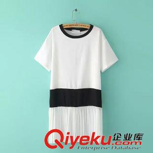 15-7月01-05 韓版氣質(zhì)新款 女士黑白拼色百褶拼接下擺短袖雪紡連衣裙6MM-7.062
