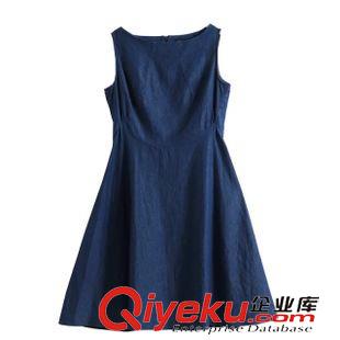 15-7月01-05 歐美風大氣修身 女士一字領無袖深色牛仔連衣裙1OL-7.050