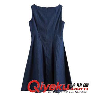 15-7月01-05 歐美風大氣修身 女士一字領無袖深色牛仔連衣裙1OL-7.050