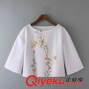 15-6月26-30 歐美風(fēng)個性時尚新款 女士清新花草印花喇叭袖襯衫上衣24BJ-6.470