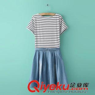 15-6月6-10 2015夏季簡約新品 女士休閑百搭條紋棉牛仔拼接連衣裙25BC-6.126原始圖片2