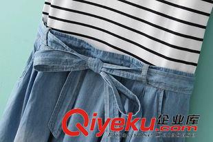 15-6月6-10 2015夏季簡約新品 女士休閑百搭條紋棉牛仔拼接連衣裙25BC-6.126原始圖片3