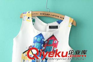15-6月6-10 韓版簡約人氣爆款 女甜美溫馨彩色小屋印花無袖連衣裙25BC-6.112原始圖片3