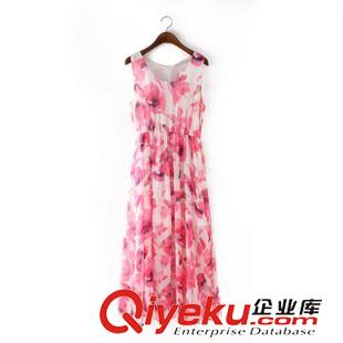 15-6月6-10 清涼波西米亞度假風 女紅藍潑墨無袖雪紡連衣裙長裙10TB-6.165原始圖片2