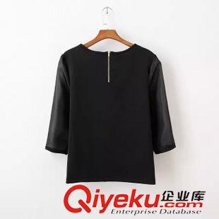 15-6月6-10 名媛氣質款 女士黑色印花歐根紗刺繡衫上衣套頭襯衫5AZ-6.174