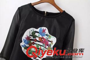 15-6月6-10 名媛氣質款 女士黑色印花歐根紗刺繡衫上衣套頭襯衫5AZ-6.174