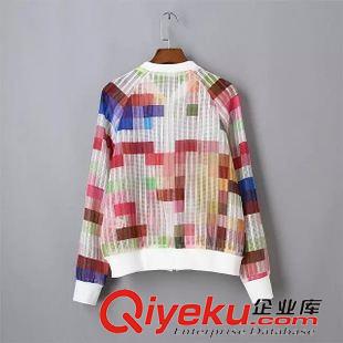 15-6月6-10 時尚潮流女裝新款 彩色方塊印花歐根紗網狀夾克防曬衣5AZ-6.173