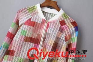 15-6月6-10 時尚潮流女裝新款 彩色方塊印花歐根紗網狀夾克防曬衣5AZ-6.173