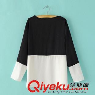 15-6月6-10 歐美風夏裝新品 女士黑白拼色長袖襯衫襯衣上衣5AZ-6.185