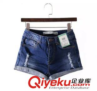 15-6月1-5 歐美夏裝熱賣爆款 女士個性兩邊磨破卷邊牛仔短褲2WS-6.059