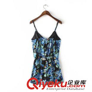 15-6月1-5 夏季清涼人氣款 女士清新田園花朵印花吊帶連體短褲5OL-6.003