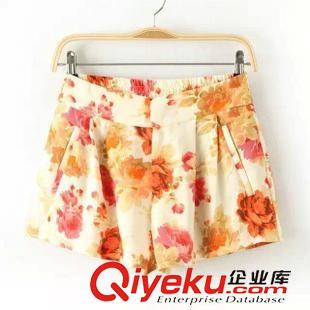 15-6月1-5 歐美風時尚夏裝新款 女士花朵印花休閑百搭簡約短褲1XZ-6.093
