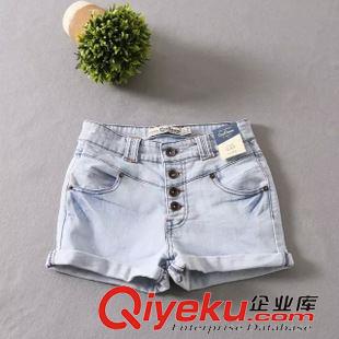 15-6月1-5 歐美夏裝熱賣爆款 女士四粒扣簡約水洗卷邊牛仔短褲2WS-6.060