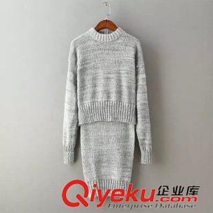 秋冬款 韓版早秋爆款 女士氣質(zhì)混色編織長(zhǎng)袖毛衣+包臀短裙套裝11AX-9.076