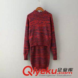 秋冬款 韓版早秋爆款 女士氣質(zhì)混色編織長(zhǎng)袖毛衣+包臀短裙套裝11AX-9.076原始圖片2