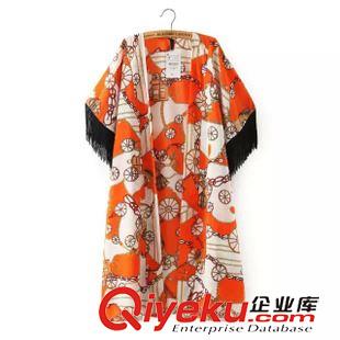 防曬衣 歐美風(fēng)時(shí)尚 女夏季必備馬車(chē)印花流蘇袖寬松和服防曬衣1XZ-6.426