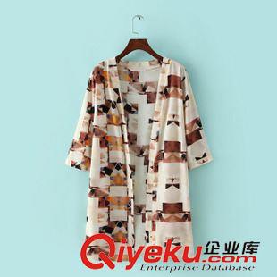 防曬衣 女印花流蘇七分袖和服開衫外套5OL-6.007