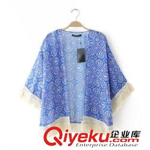 防曬衣 女印花流蘇七分袖和服開衫外套5OL-6.007