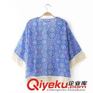 防曬衣 女印花流蘇七分袖和服開衫外套5OL-6.007