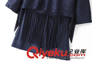 T恤 歐洲站秋裝爆款 氣質女裝純色短款圓領流蘇麂皮絨T恤11HY-9.581原始圖片3