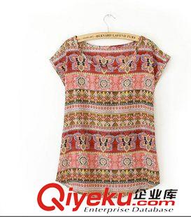 T恤 歐洲站人氣熱賣 女士復古民族風弧形下擺修身短袖T恤衫4FF-5.375原始圖片3