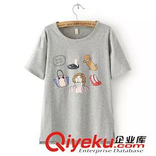 T恤 夏季簡約百搭款 女士休閑卡通印花下擺開叉棉T恤衫11RM-5.360
