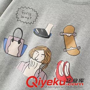 T恤 夏季簡約百搭款 女士休閑卡通印花下擺開叉棉T恤衫11RM-5.360