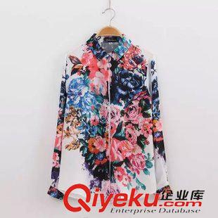 襯衫/雪紡衫 歐美2015秋裝新款女裝 滿身印花長袖雪紡襯衫女1LYZ-9.707