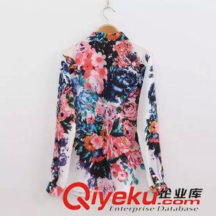 襯衫/雪紡衫 歐美2015秋裝新款女裝 滿身印花長袖雪紡襯衫女1LYZ-9.707