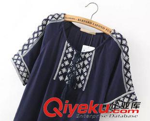 襯衫/雪紡衫 熱賣新款 女士民族風刺繡系帶領棉質短袖襯衫1DT-6.017