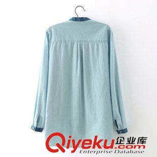 襯衫/雪紡衫 2015秋裝新品女裝 時尚拼接修身長袖天藍水洗牛仔襯衫5LJ-9.539