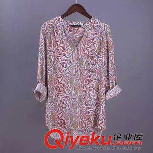襯衫/雪紡衫 歐洲站早秋新品 女人棉寬松腰果印花立領(lǐng)長(zhǎng)袖襯衫18XN-9.686