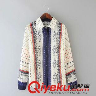 襯衫/雪紡衫 小清新范春秋新品 女翻領學院風門襟撞色長袖襯衫4WP-9.676