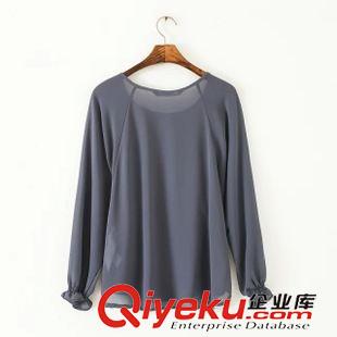 襯衫/雪紡衫 歐美款秋季新品 女士插肩燈籠袖純色百搭女士上衣5SP-9.663