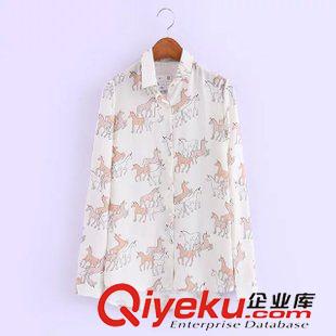 襯衫/雪紡衫 時尚歐美早秋新品 女士 翻領滿身獨角獸印花長袖襯衫1DS-9.659
