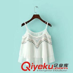 小背心/吊帶衫 韓版時尚夏熱賣 女甜美民族刺繡雙層雪紡吊帶衫背心20MY-5.271