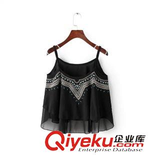 小背心/吊帶衫 韓版時尚夏熱賣 女甜美民族刺繡雙層雪紡吊帶衫背心20MY-5.271