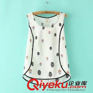 小背心/吊帶衫 夏季時尚潮流爆款 女士橢圓印花黑邊拼接雪紡無袖背心11RM-5.370
