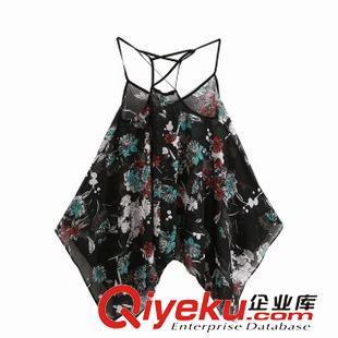 小背心/吊帶衫 歐美大氣新款 女士花朵印花不規(guī)則下擺大擺雪紡吊帶衫1OL-7.048原始圖片2
