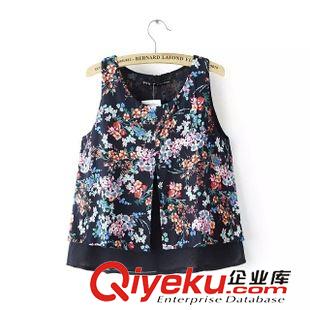 小背心/吊帶衫 甜美清新夏裝新款 女士碎花開叉雙層圓領無袖背心衫14TC-7.072原始圖片3